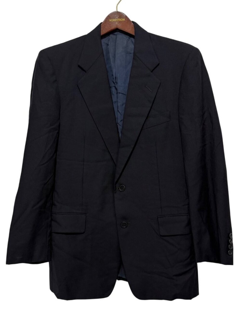 Hickey Freeman Black Wool Suit Jacket Barneys New York Two-Button Italy 42R